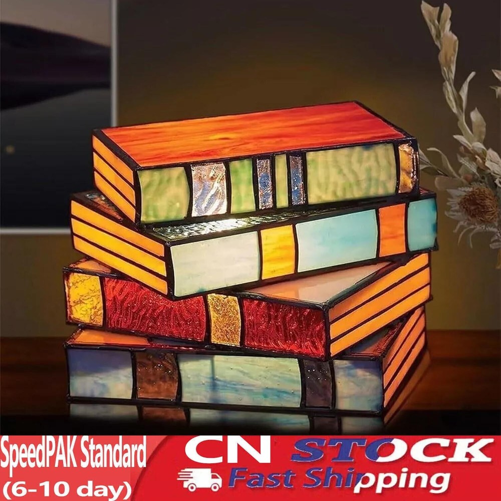 Stained Glass Stacked Books Lamp, Stained Glass Table Lamp, Vergissim Book Light