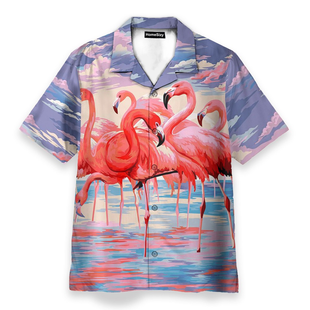 Flamingo Colorful Clouds   Hawaiian Shirt Beach Shorts