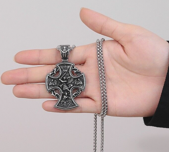 Collar colgante cruz vikinga de acero inoxidable para hombre joyería cadena de moda