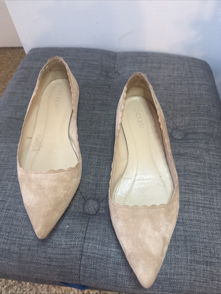 J. CREW Suede Scalloped Ballet Flats Light Brown Leather Size 9.5