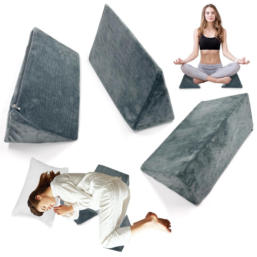3-Pack Foam Wedge Pillow for Bed Positioning & Yoga Support