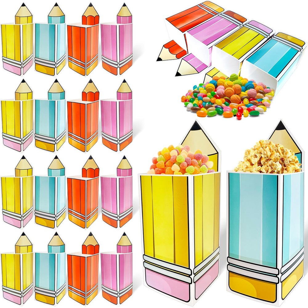 40 Pcs Welcome Back to School Pencil Candy Boxes Popcorn Holders Pencil Gift ...