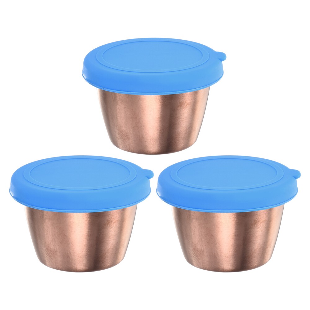 3pcs Salad Dressing Container, 2.4oz Stainless Steel Condiment Cup, Blue