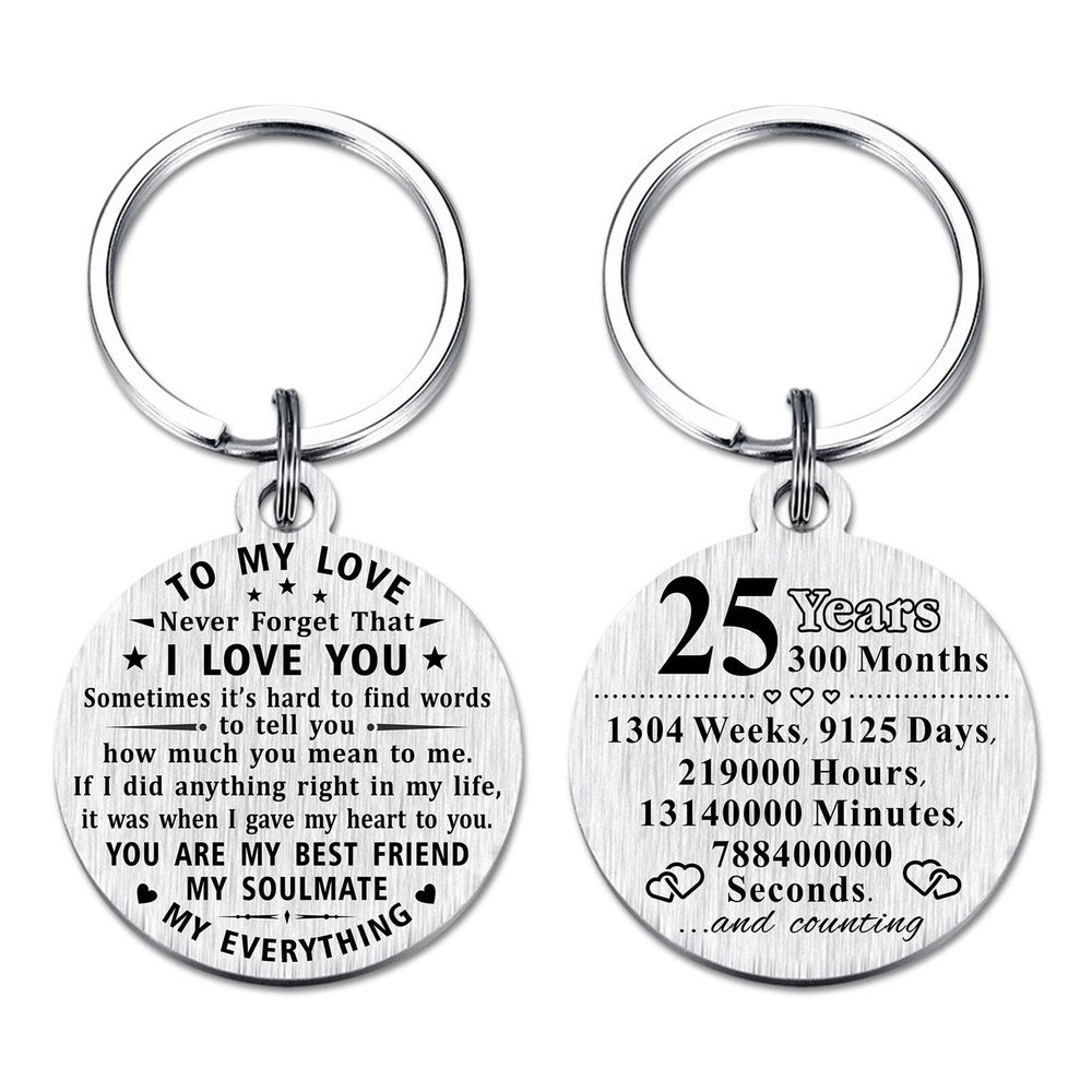 25th Anniversary Keychain Gifts, Steel Engraved 25 Year Anniversary Decoratio...
