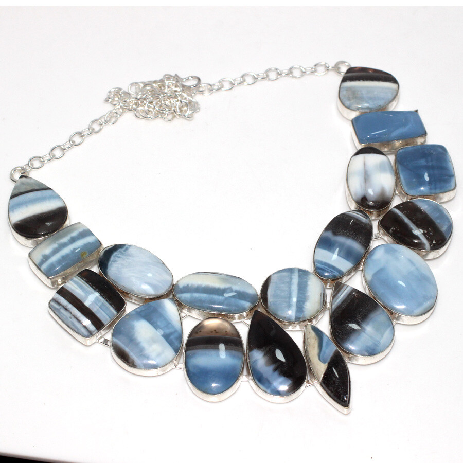 Owhyee Blue Opal 925 Silver Plated Big Cluster Necklace 17