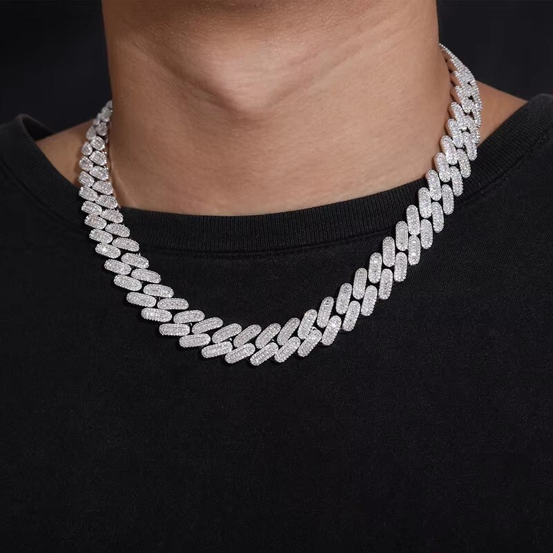 23ct Lab-Grown Baguette Diamond 14K Gold Plated 15mm Miami Cuban Link Chain Necklace