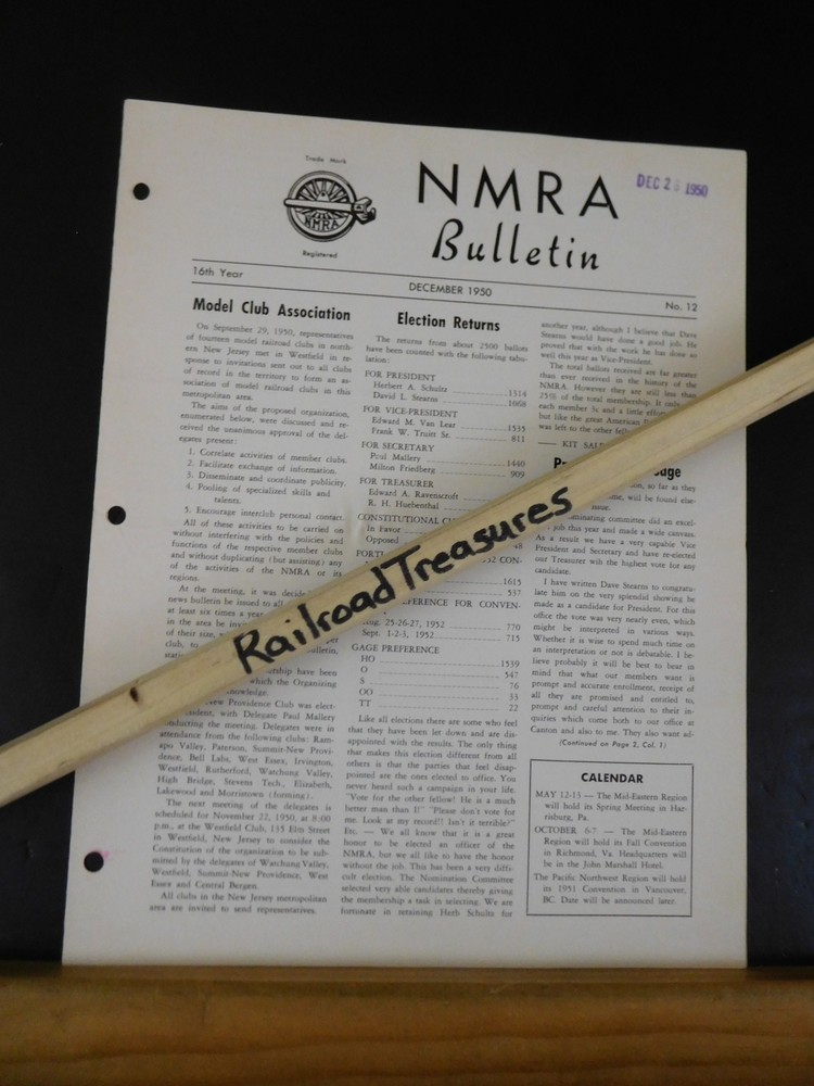 NMRA Bulletin 1950 December #12 of 16th Year Model club assoc Election results