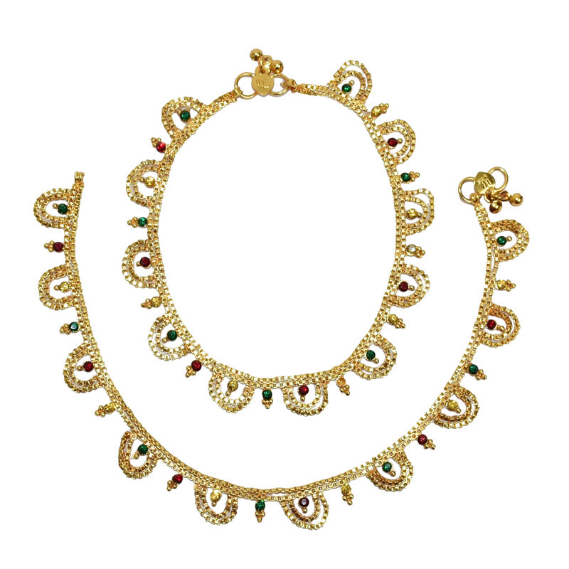 Gold Plated Pearl Anklet Payal Traditional Barefoot Ankle Bracelet Chain Jewelry