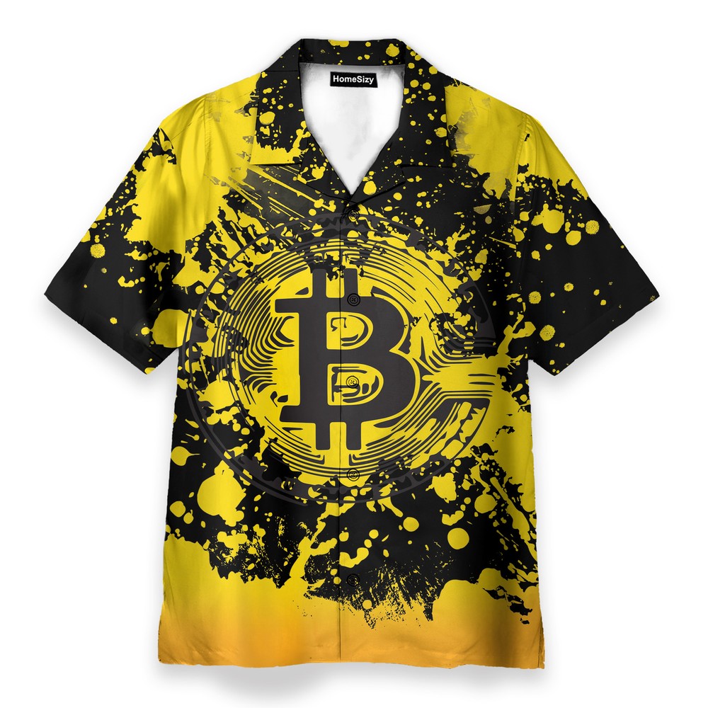 Yellow And Black Bitcoin Cryptocurrency   Hawaiian Shirt-image