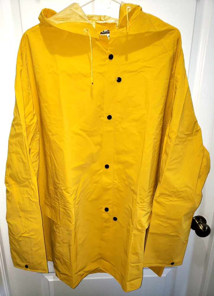 NEW NWT BIG MEN WOMEN 3X YELLOW RAIN JACKET COAT HOOD SNAP FRONT NICE!