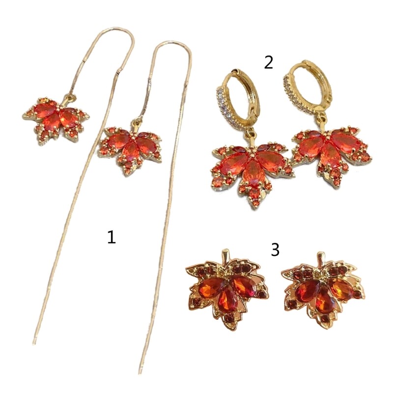 Elegant Red Crystal Maple Leaf Earrings Fashion Tassels Ear for Women Girl