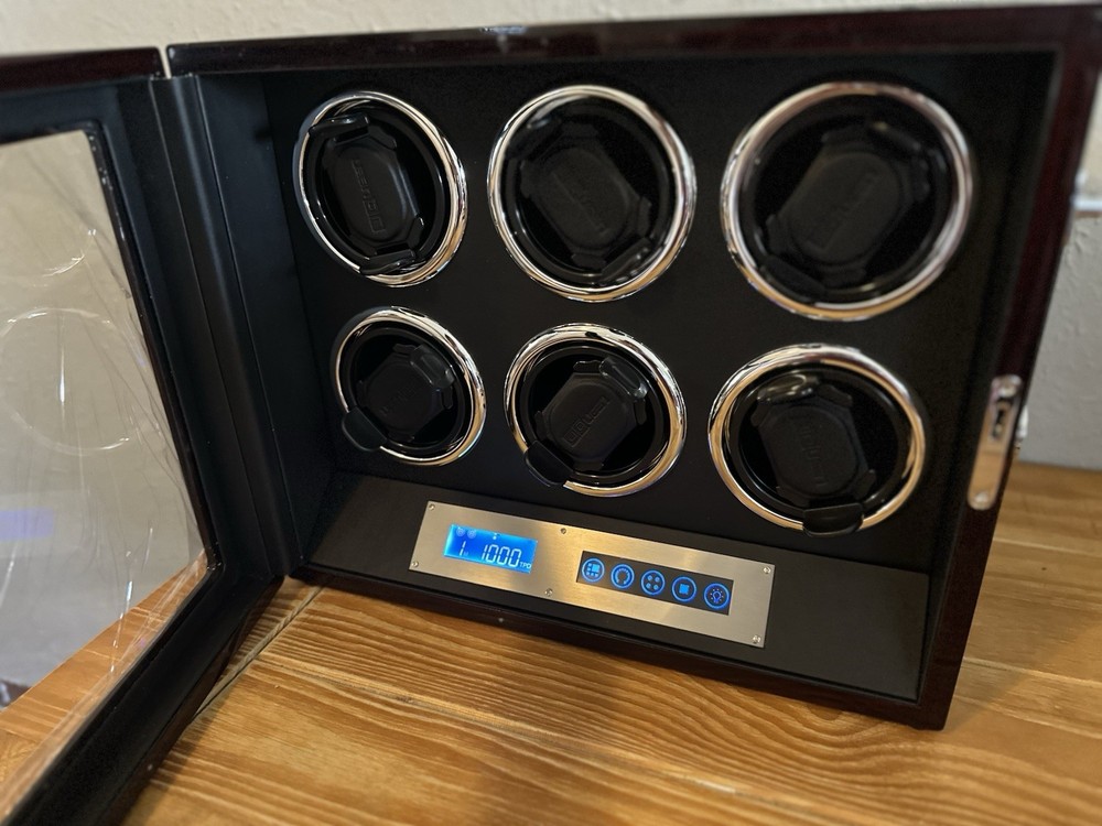 Automatic 6 Watch Winder Box With Lcd Touch Screen in Black Interior (Problems)