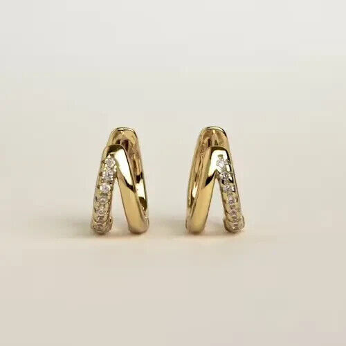 1 CT Round Lab Diamond Hoop Huggie Earrings in 14K Yellow Gold