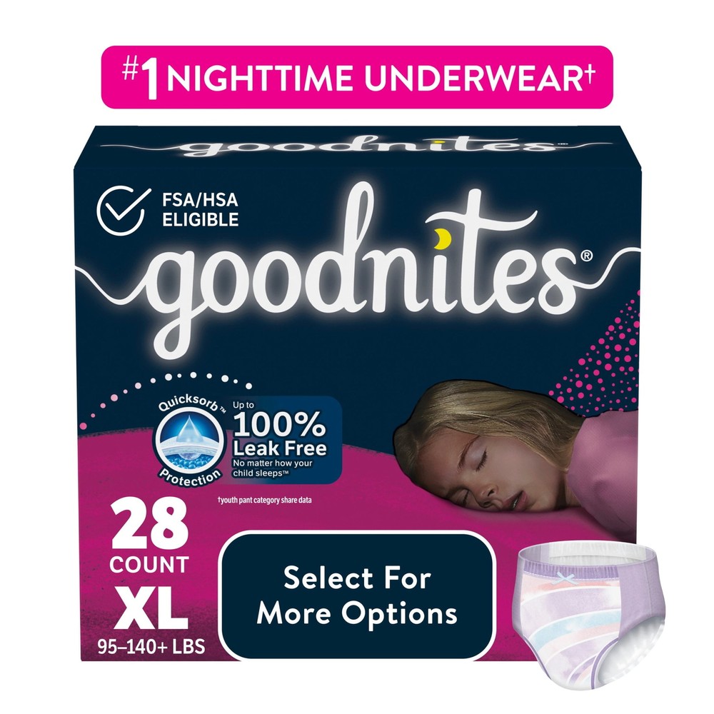 Goodnites Bedwetting Underwear for Girls, XL (95-140+ lbs), 28 Ct