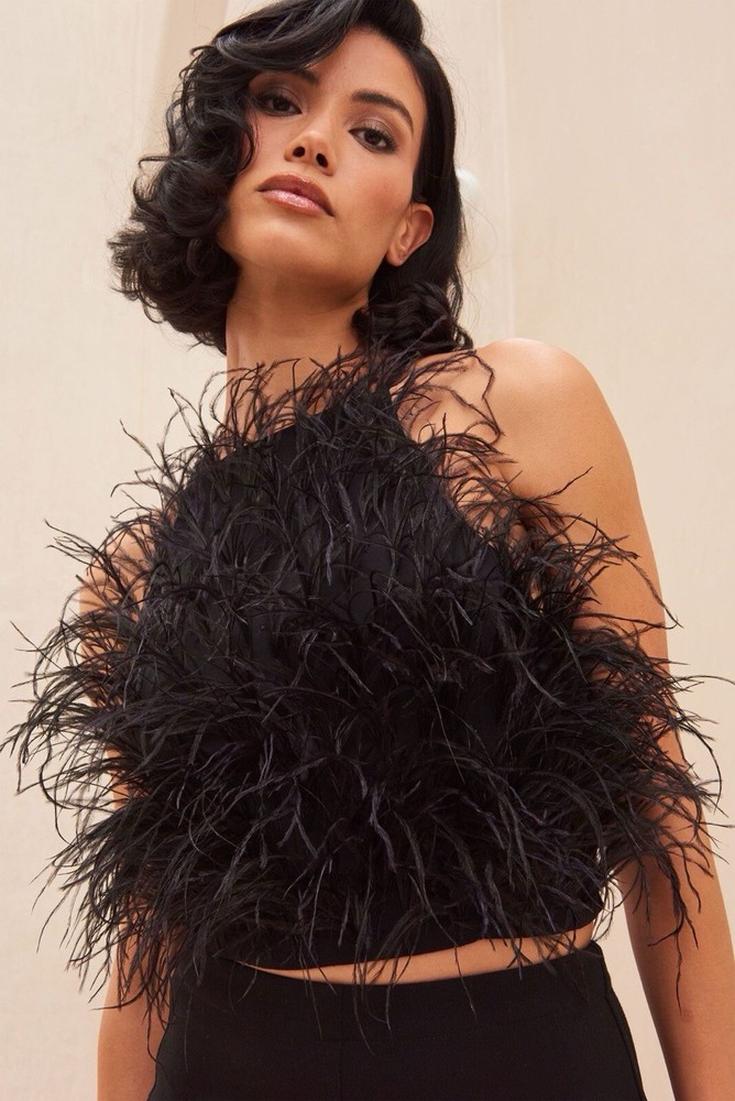 Sale! Buy Now! Handmade Sexy Feather Backless  Black Top, Custom Order-image