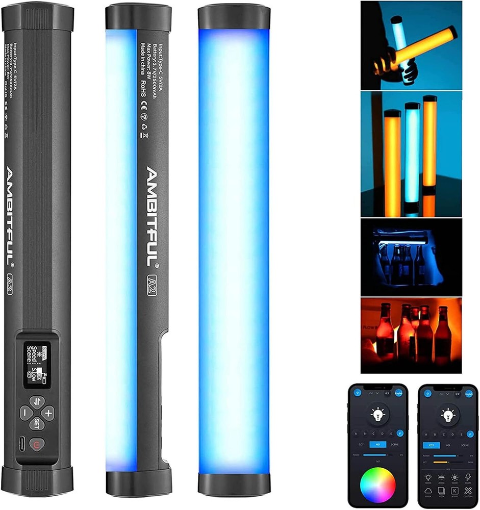 A2 Full-Color RGB Tube Light, CRI 95 TLCI 97 Accurate Color,2500k-8500K