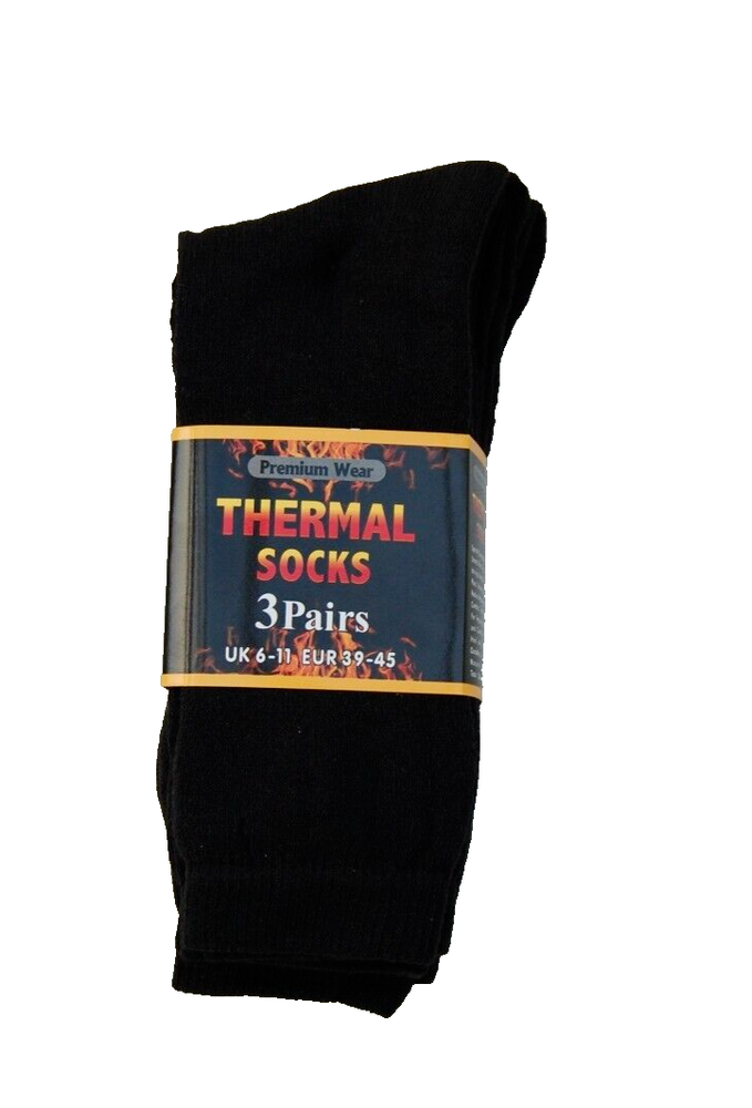 Mens Thermal Socks 3 Pairs Black Winter Warm Ski Walking Boot Adults Size 6-11