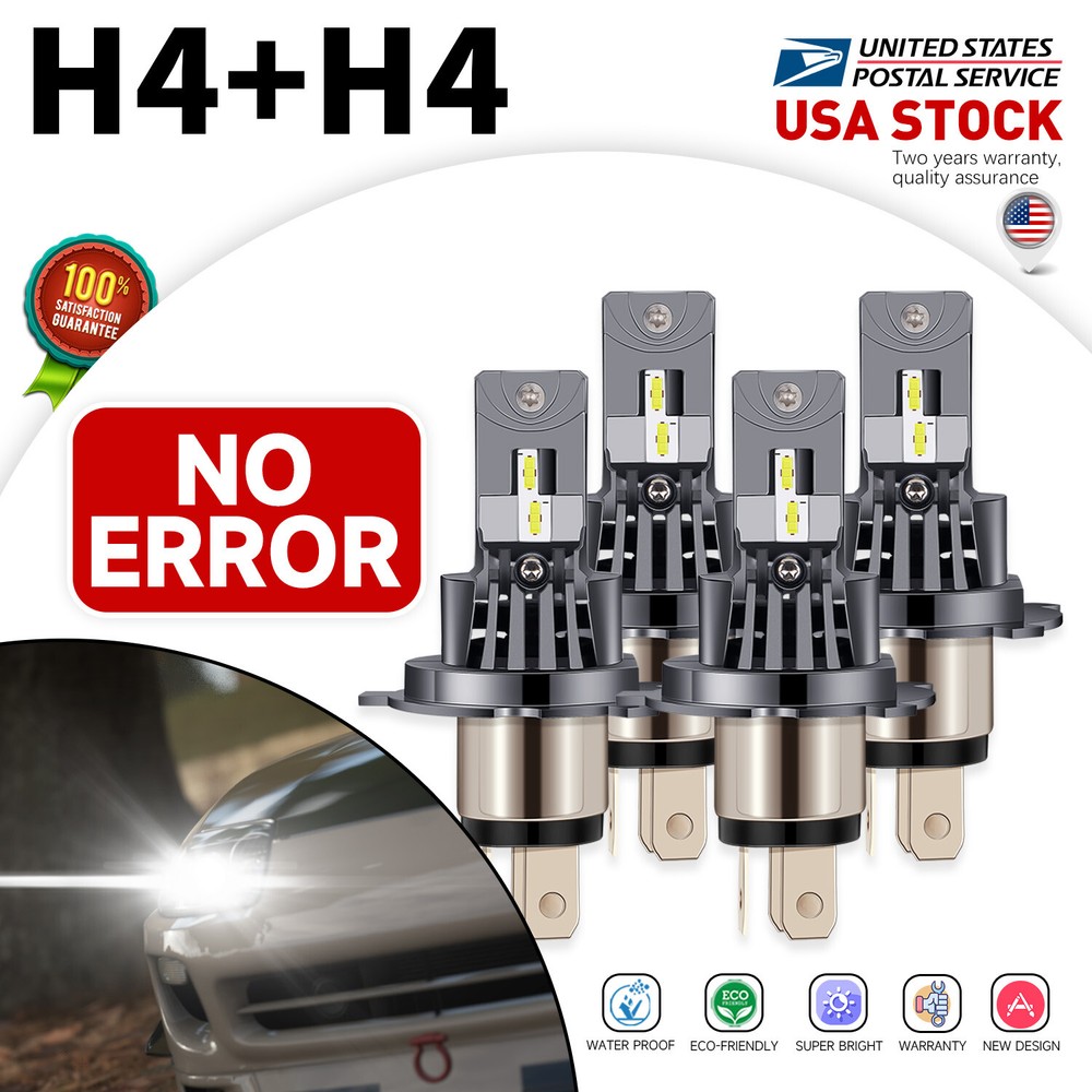 H4+H4 Combo 70W 20000LM LED Headlight High Low Beam Kit 6000K DRL Bulbs CANbus