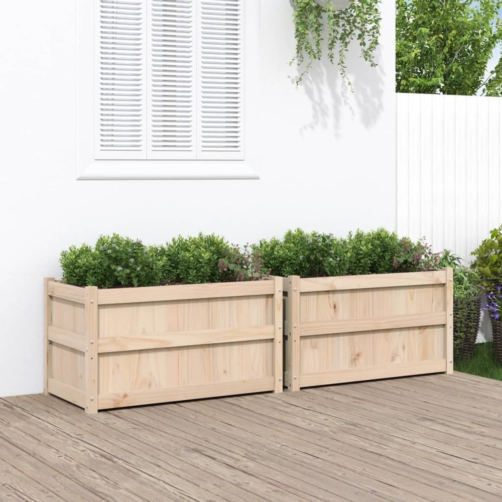 Garden Planter Set of 2 Natural Wood Color