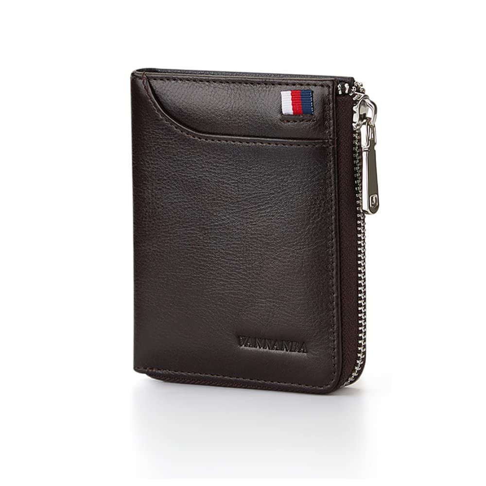 Slim RFID Blocking Genuine Leather Zipper Wallet for Men