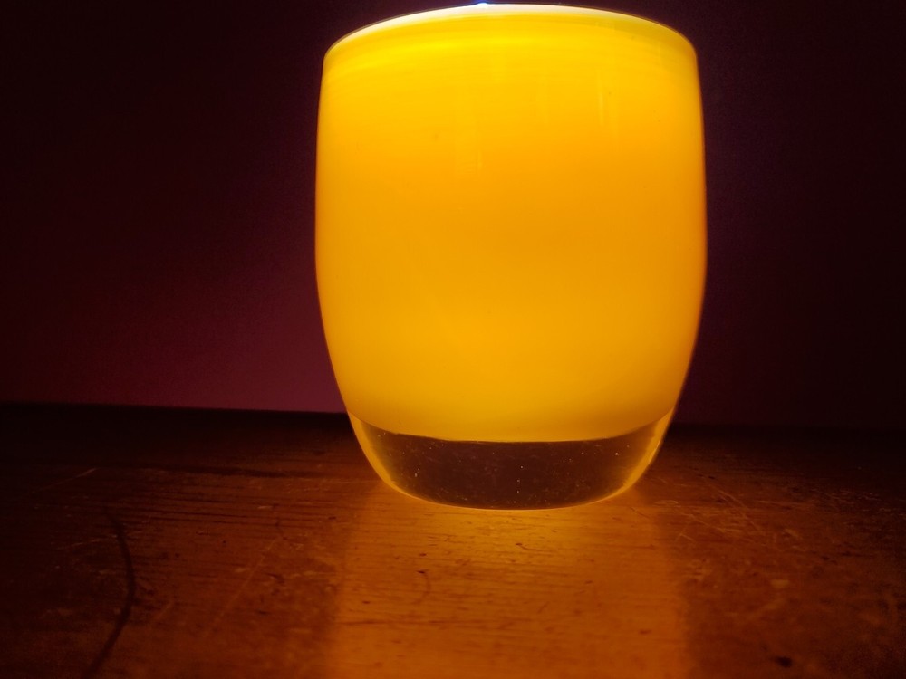Glassybaby Orange Crush Art Votive Yellow Tea Light Holder with Makers Mark