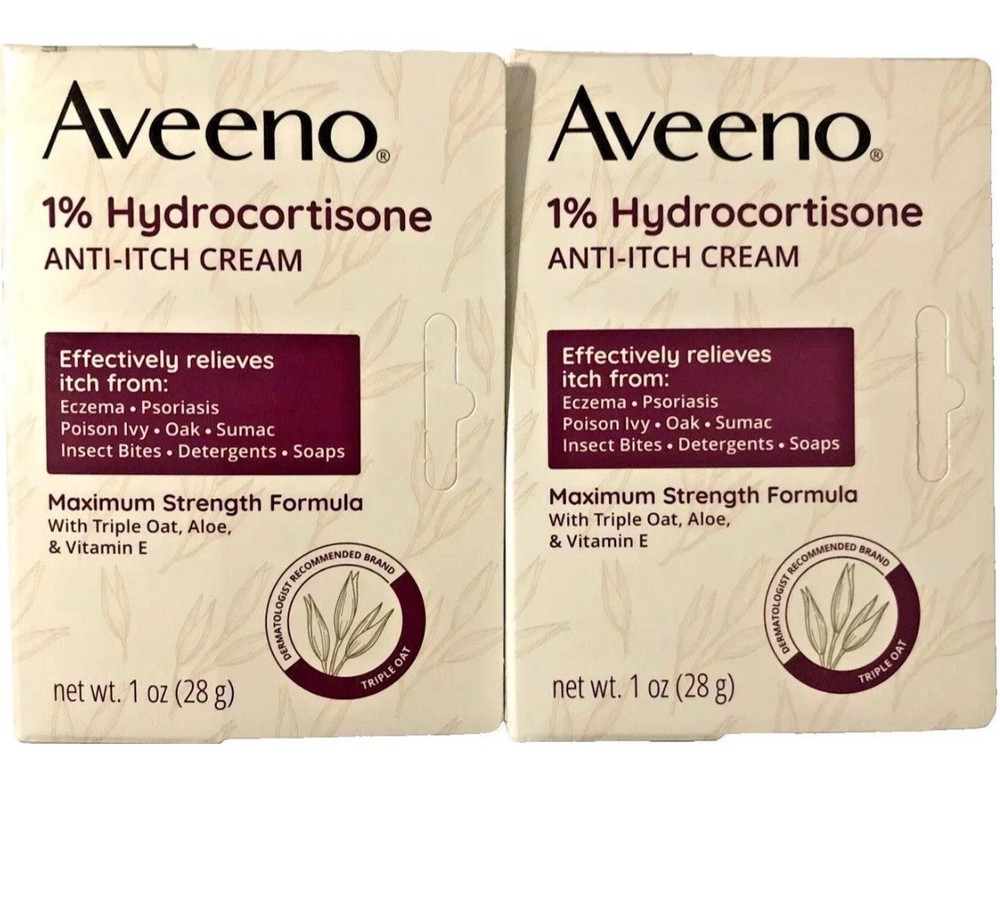 Aveeno 1% Hydrocortisone Anti Itch Cream Maximum Strength 1 oz Lot of 2 Exp 03/26