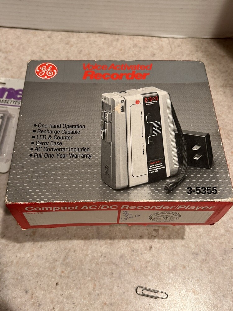Vintage GE 3-5355 Voice Activated Tape Player Recorder with Box ~ FREE SHIPPING-image