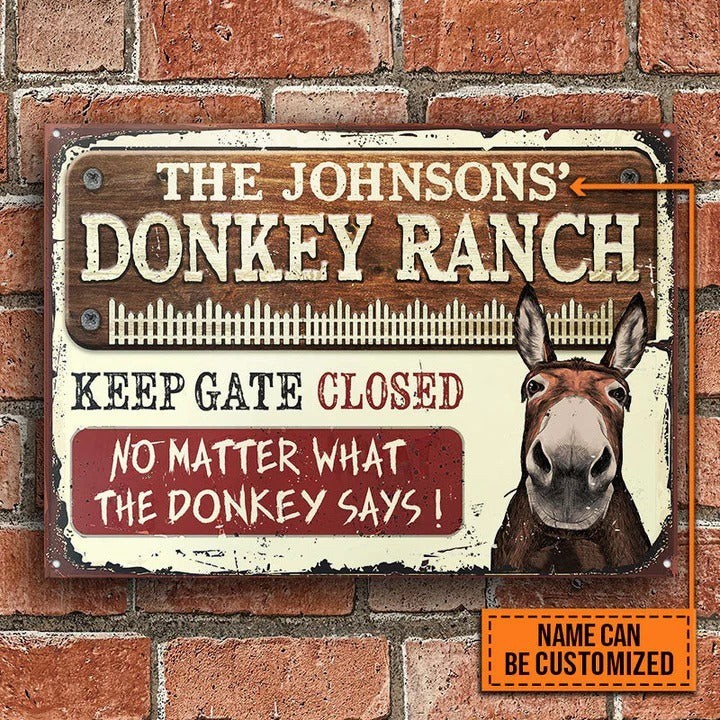 Farm Donkey Ranch Personalized Metal Sign - Keep Gate Closed - Outdoor Decor-image