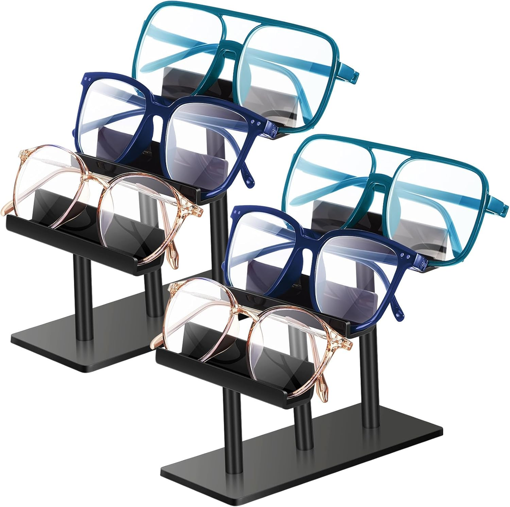 2 Pcs 3 Tier Eyeglasses Display Stand Acrylic Sunglasses Holder Black Glasses Ra