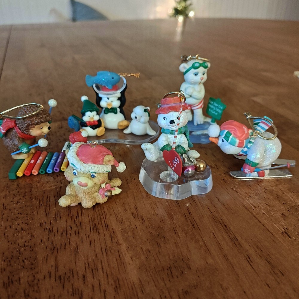 Lot Of 6 Cute Animal Vtg Christmas Ornaments Penguin Polar Bear Hedgehog Bird