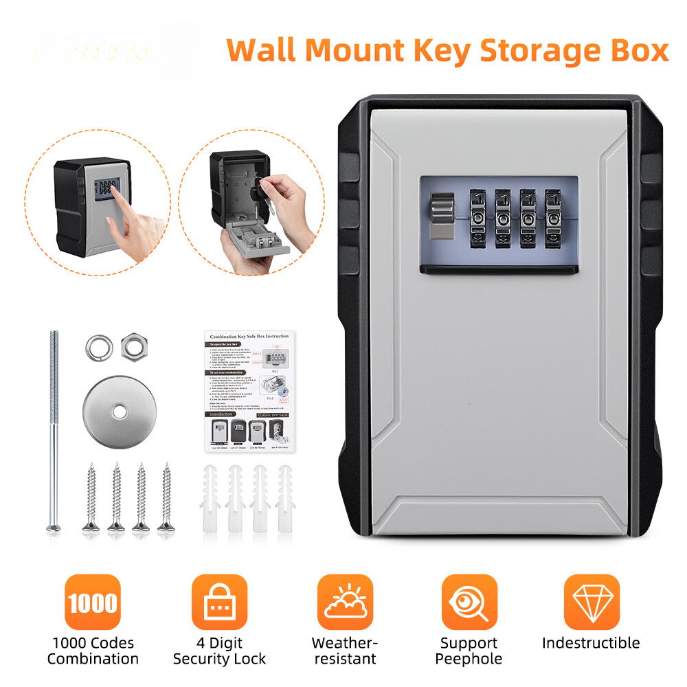 Wall Mount 4-Digit Password Lock Box Anti-Theft Key Safe Storage-image