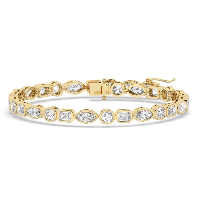 6Ct Round Simulated Diamond 925 Yellow Sterling Silver Women's Tennis Bracelet