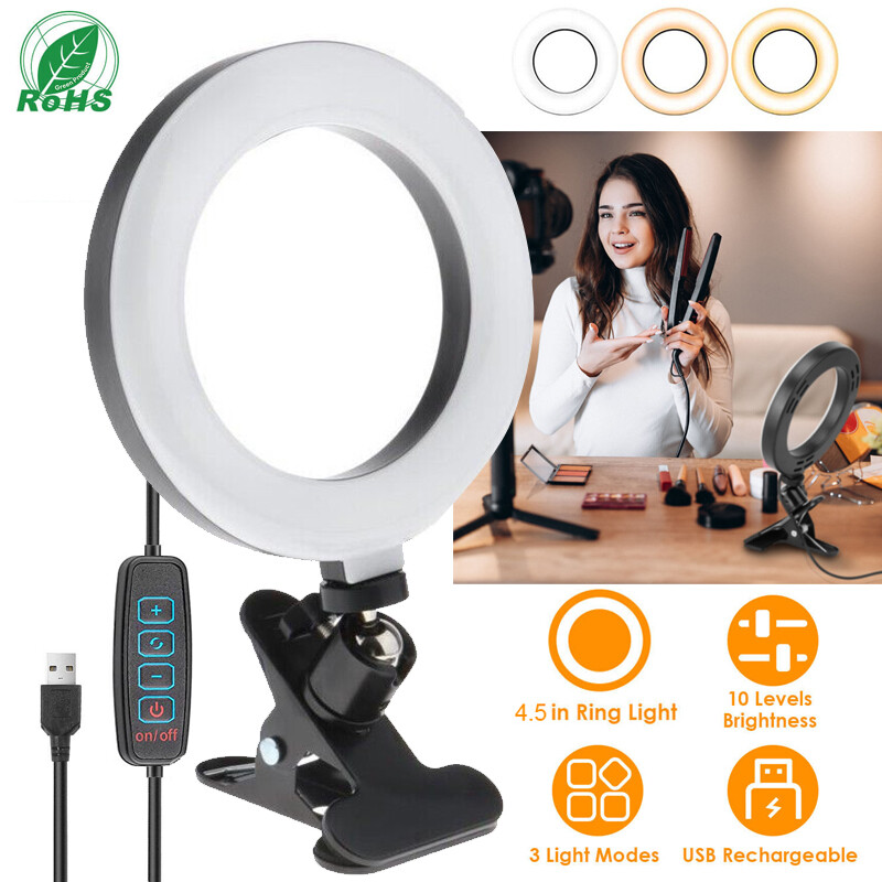 LED Ring Light Clip-on Desk Fill Light Portable Selfie Light For Makeup Dimmable