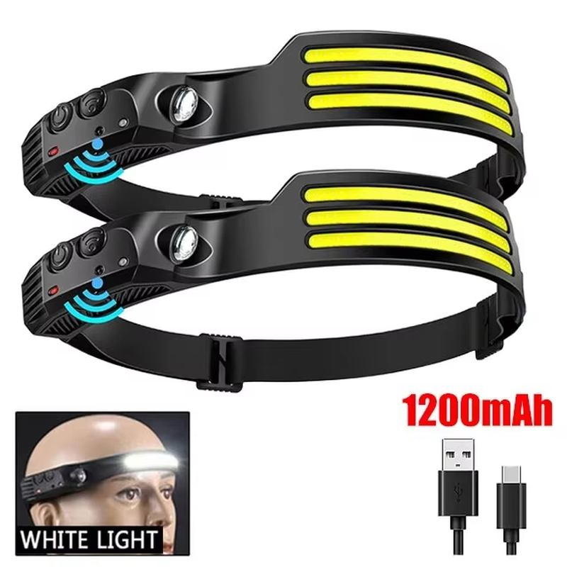COB LED Headlamp Induction Head Lamp Built-In Battery USB Rechargeable Head Flas