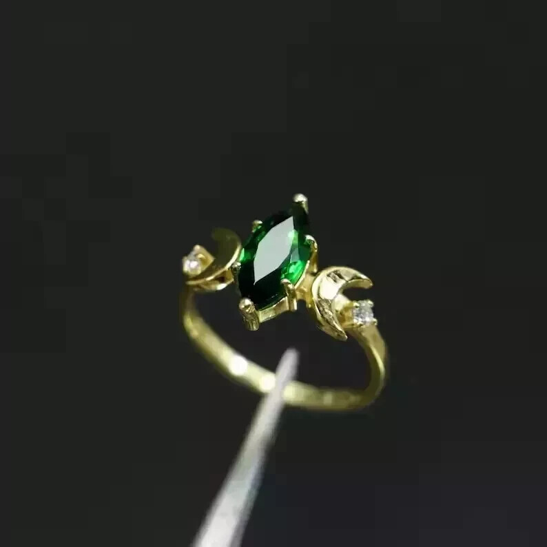 14K Yellow Gold Plated Marquise Cut 2Ct Lab-Grown Green Emerald Wedding Band