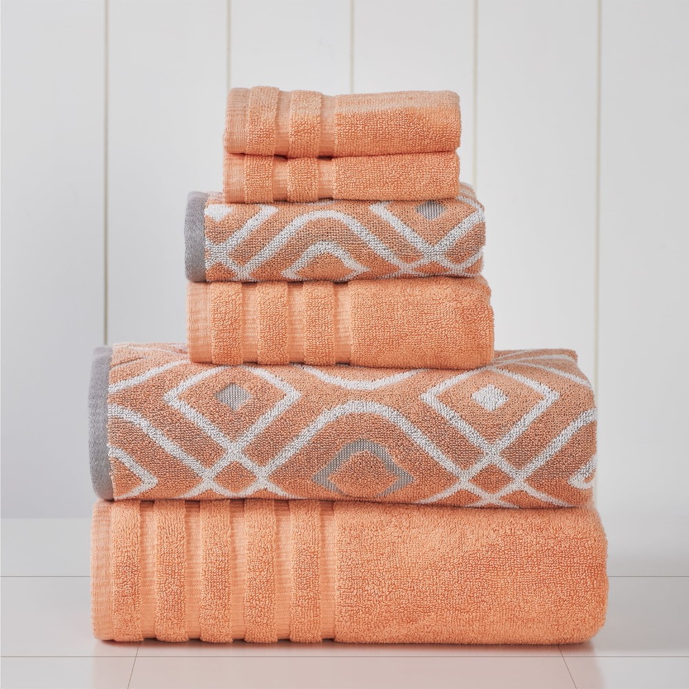 Modern Threads Oxford 6-Pc Coral Cotton Bath Towel Set Yarn Dyed for Adults
