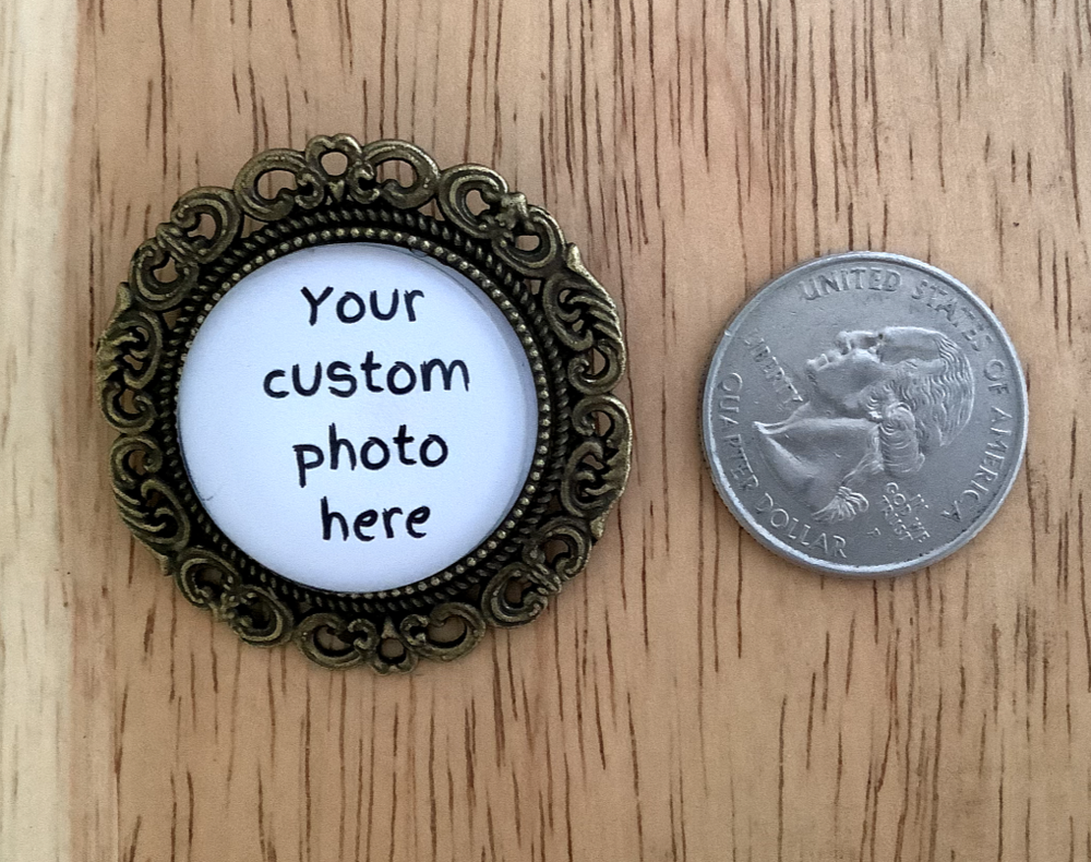 Bronze Custom Photo Lapel Pin, 25MM Custom Lapel Pin, Bronze Memorial Lapel Pin