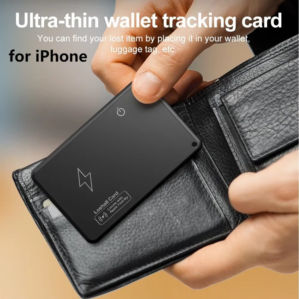 Smart Wallet Tracker Card Wireless GPS Finder for iPhone Find My App Black