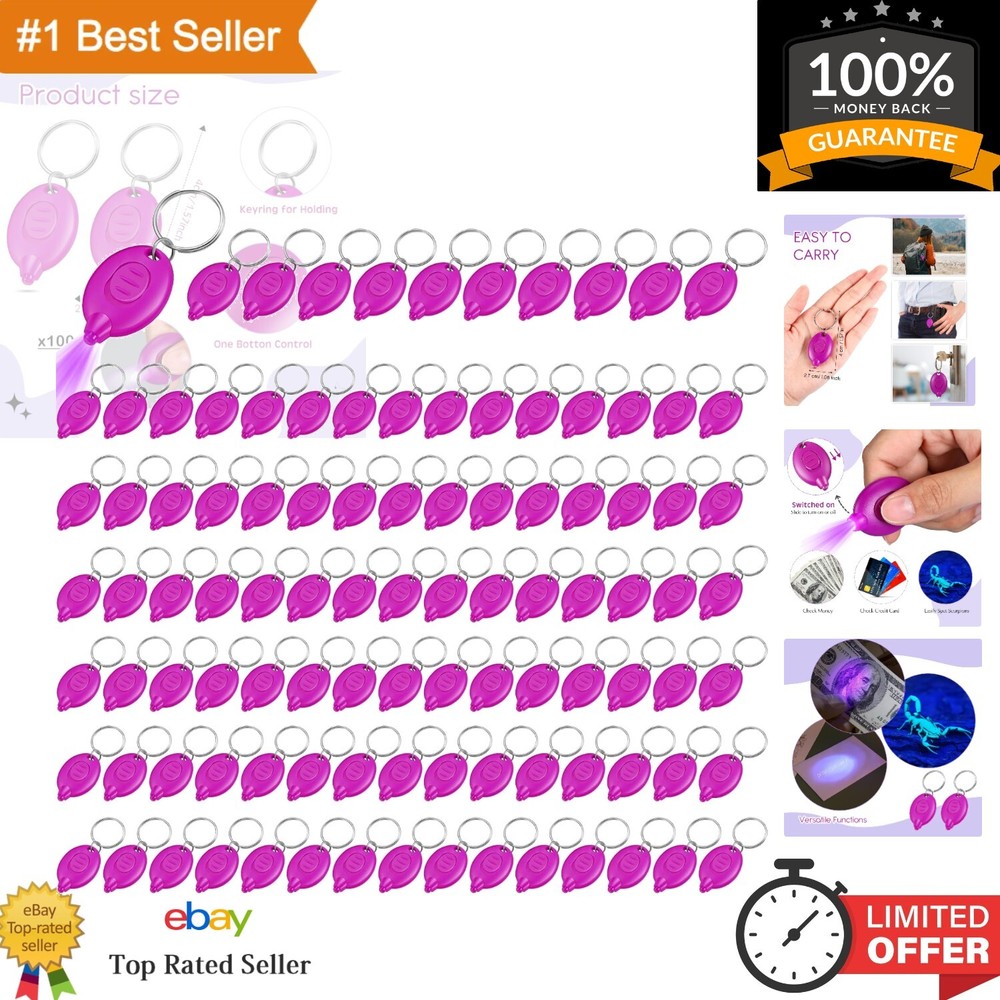 Portable 395nm Mini UV Keychain Flashlights - 100 Pack for Easy Carry & Use