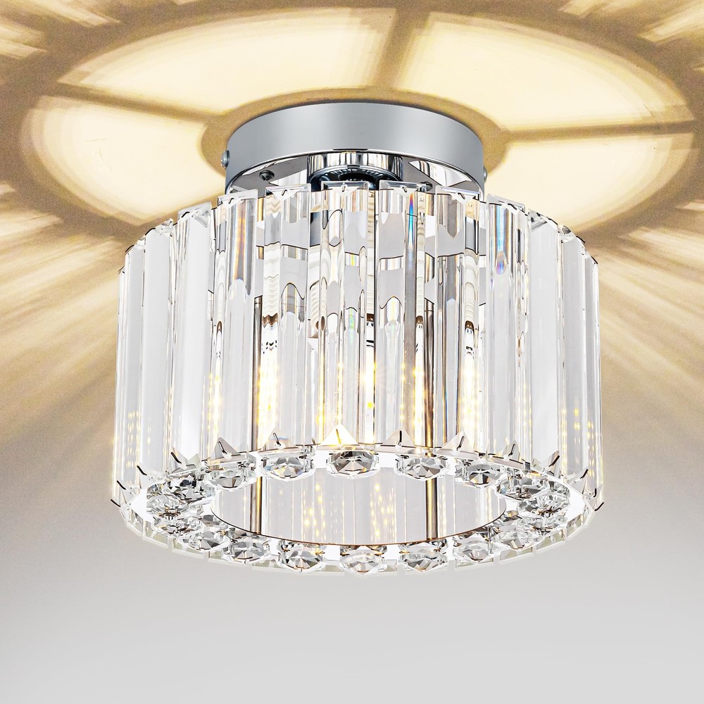 Modern Crystal Chandeliers Flush Mount Ceiling Light Fixture LED Mini Chandel...