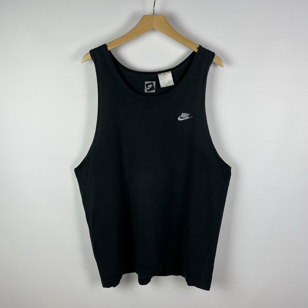 Nike Sleeveless Tank Top Faded Black Swoosh Logo Y2K T Shirt Vintage 90s XL Old