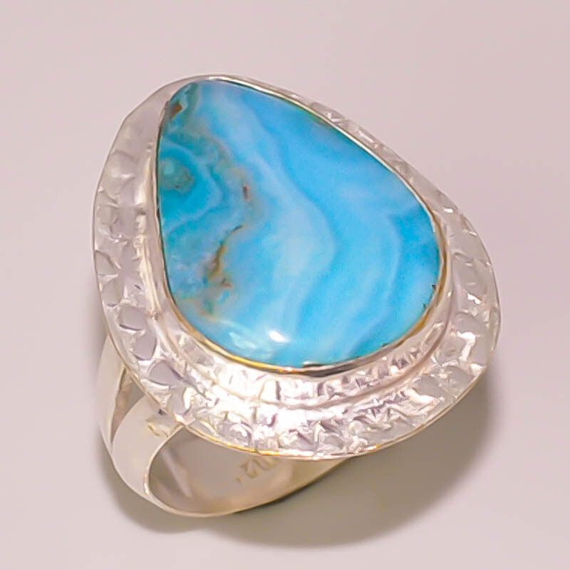 Blue Botswana Agate Woman Jewelry 925 STERLING SILVER PLATED RING 7.5