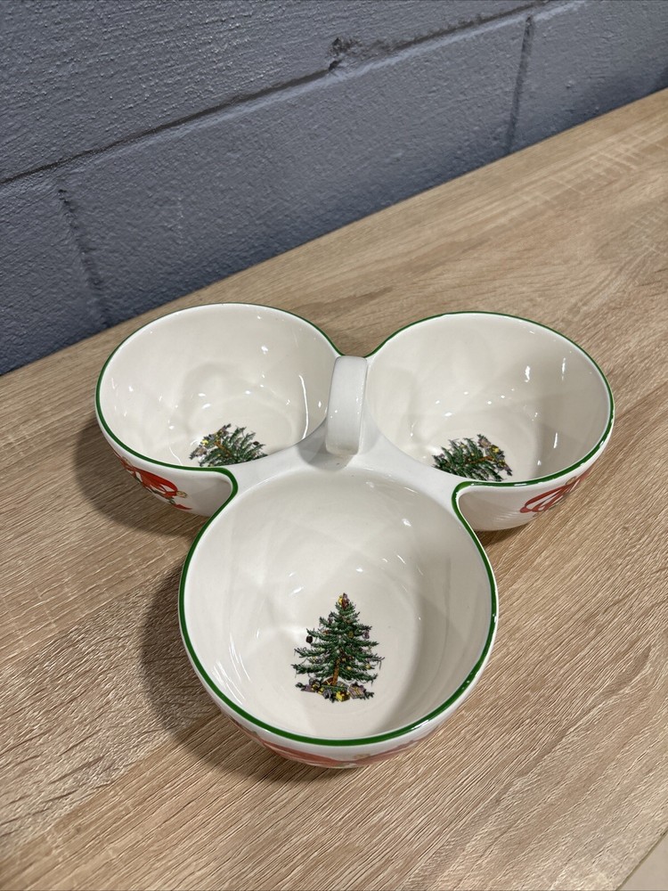 Árbol de Navidad Spode Inglés año 2007 3 Piezas Con Acento Cinta Roja