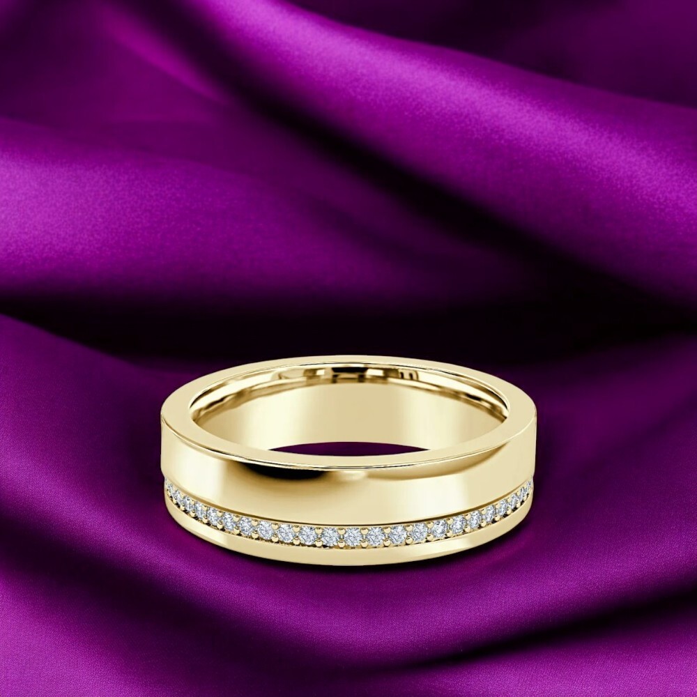 14K  Yellow Gold Round Cut Wedding Diamond Band Men 0.40 Carat 6 MM Lab Grown