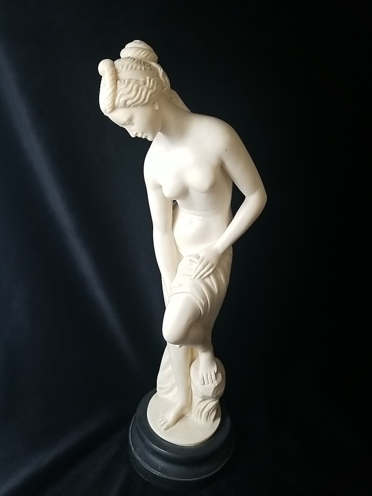 Venus bathing A. Santini Italy bonded alabaster sculpture, 15