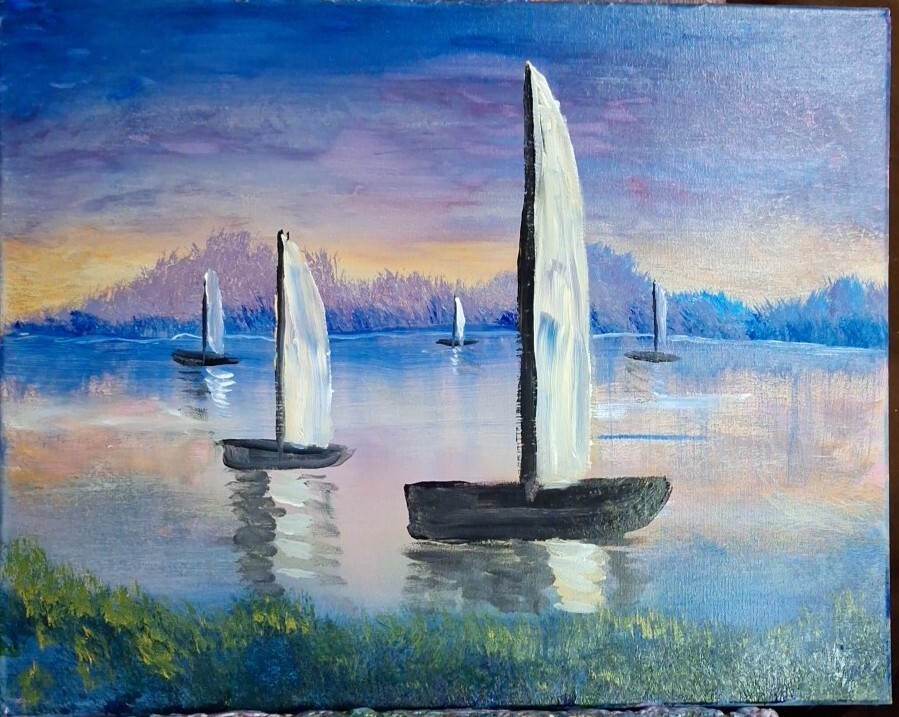 Blue Grass Regatta, Acrylic Painting - 16x20 Hand Painted Artwork on Canvas