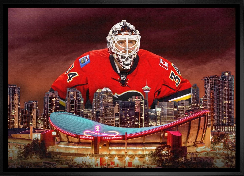 Miikka Kiprusoff Calgary Flames NHL Framed Canvas Hockey Art Skyline Licensed