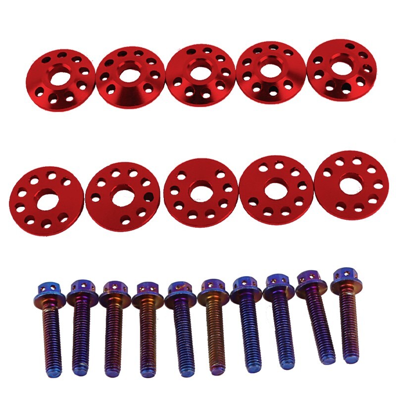 Password JDM Red ALUMINUM Fender Washers 10Pcs Bumper Bolt Engine Dress Up Kit-image