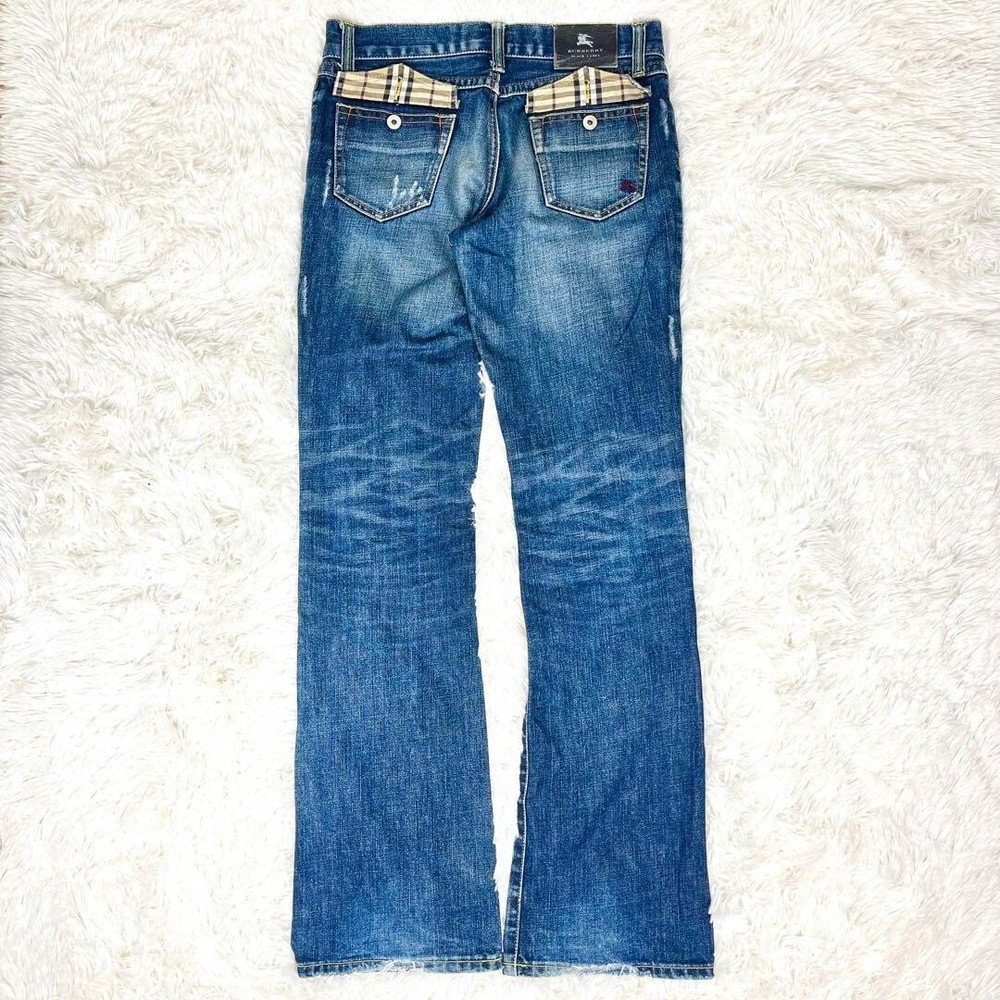 Burberry Black Label Flare Damage Denim Pants Jeans Nova Check Men Size 76 Used