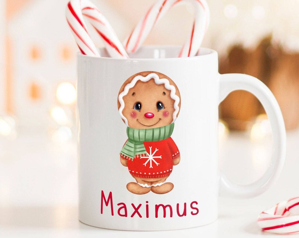 Personalized Kids Hot Cocoa Mug with Gingerbread Marshmallow Stocking Stuffer  